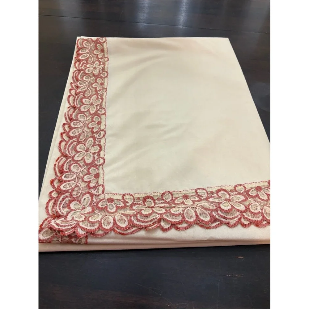 Lace Border Tan Tablecloth 86x65”